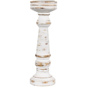 Northlight Wooden Spindle Pillar Candle Holder - 12" - Antique White - 1 of 4