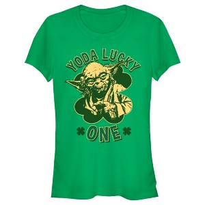 Juniors Womens Star Wars St. Patrick's Day Yoda Lucky One T-Shirt - 1 of 4
