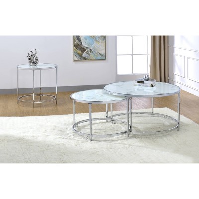 Elegant Rayne Round Nesting Cocktail Tables with Faux Marble Top
