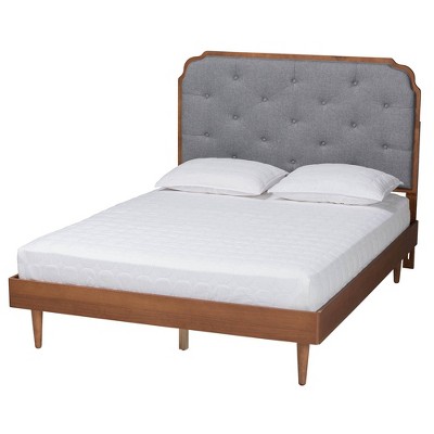 Baxton Studio Queen Garron Fabric and Wood Platform Bed Gray/Walnut Brown