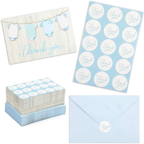 60 Pack Baby Shower Thank You Cards For Boy Gender Reveal Parties Blue Envelopes Sticker Included Target