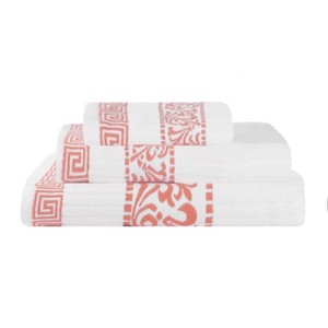 100% Cotton Medium Weight Floral Infinity Trim 3 Piece Bathroom Towel Set by Blue Nile Mills - 1 of 4