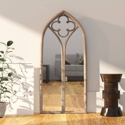 Aghana Digitals Rustic Beige Gothic Arch Wall Mirror, 27.6x11.8in Iron & Glass Indoor Decor with