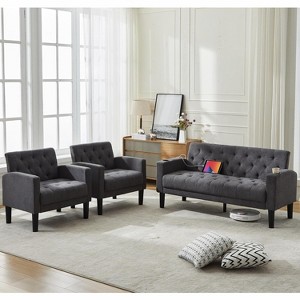 TYBOATLE Velvet Loveseat Sofa Set, 3-Piece Tufted Couch with 2 USB & Cup Holders, Small Space Furniture for Apartment, Office, Bedroom - 1 of 4