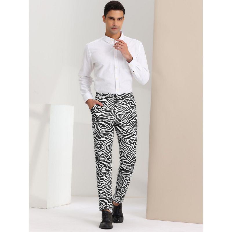 Lars Amadeus Men's Flat Front Party Prom Animal Printed Pants, 3 of 7