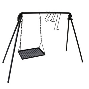 VisioGear Swing Hanging Cooking Rack with Adjustable Grill Grates, Foldable Campfire Cooking Rack with Hooks, Black, 58.6"*25.2"*38.58" - 1 of 4