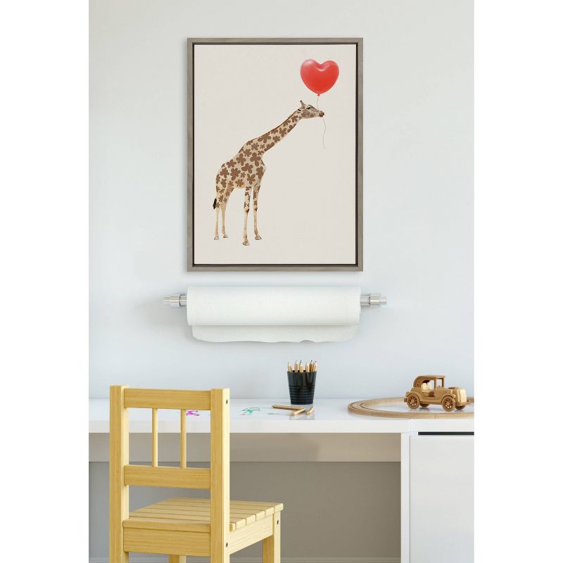 Kate &#38; Laurel All Things Decor 18&#34;x24&#34; Sylvie Giraffe in Love Framed Canvas Wall Art by July Art Prints Gray Zoo Animal, 3 of 6