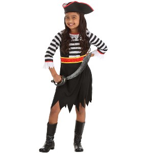 HalloweenCostumes.com S/M  Girl  Kid's Pirate Captain Costume Dress | Pirate Costumes, Black/Red/White - 1 of 4