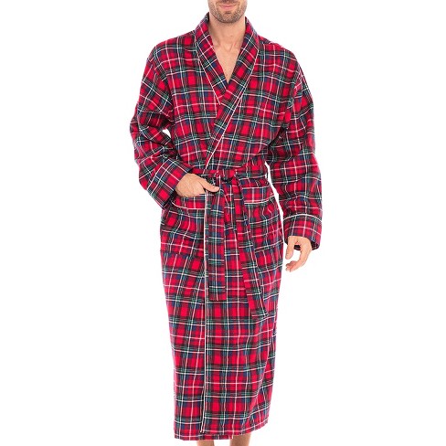 Men's Flannel Robe in Red with White Piping