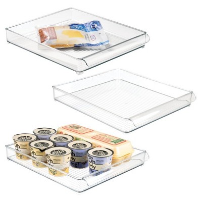 iDesign Stackable Fridge Storage Tray with Handle - Set of 3 - Clear