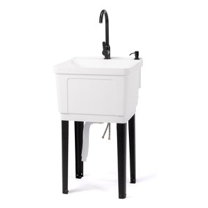 ROVSUN 13-Gallon Utility Sink Laundry Tub for Washing Room, Freestanding Utility Sink with Stainless Steel Faucet - 1 of 4