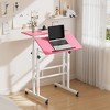 VECELO Standing Desk Adjustable Height, Computer Workstations with Tiltable Tabletop & Lockable Wheels, Portable Rolling Laptop Desk for Office, Brown - 4 of 4