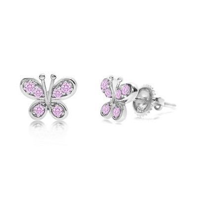 Chanteur Hypoallergenic Kids Jewelry Accessories Butterfly Pink CZ White Gold Palladium Plating Stud Earrings Surgical Titanium Posts