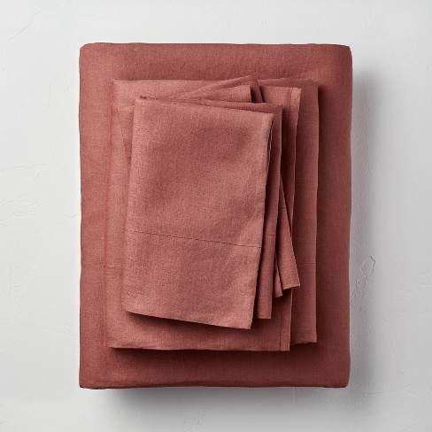 Full 100% Washed Linen Solid Sheet Set Clay - Casaluna™ : Target