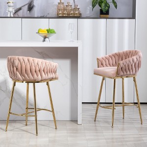 VASIP 26'' Counter height bar stools velvet kitchen island counter bar stool with hand- wave back,golden chromed base and footrest - 1 of 4