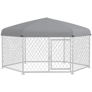 DOMETOUR Outdoor Dog Kennel with UV-Resistant Roof & Lockable Door, for Medium & Large Dogs, 6.9' x 6.1' x 4.9', Silver - 1 of 4