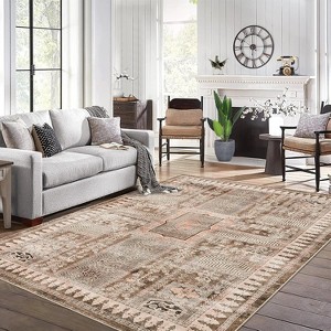 Coucheta Vintage Runner Rug- Non-Slip Washable Carpet, Distressed Floral Pattern, Low Pile Hallway Kitchen Bath Mat, Multiple Sizes and Colors - 1 of 4