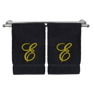 BC BARE COTTON Monogrammed Hand Towel, 100% Turkish Cotton - Set of 2 - Black - Gold Script - 1 of 4