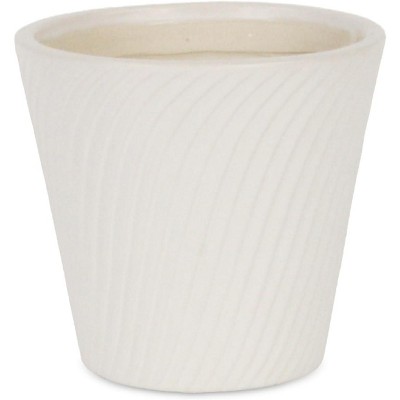 Cheung's Currula Tapered Curved Swirl Pattern Ceramic Pot - Small - White