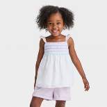 Toddler Girls' Embroidered Chambray Short Sleeve Shirt - Cat & Jack™ White