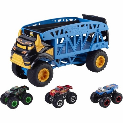 Hot Wheels Transporter Truck + 3 voitures et accessoires de route