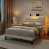 Full Bed Frame with LED Lights Headboard with Charging Station Upholstered Platform Bedframe Metal Support No Box Spring Needed 2-Tier Storage Beige - 3 of 4