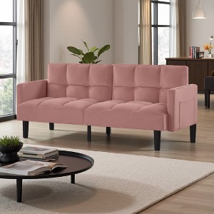 75" Velvet Convertible Folding Futon Sofa Bed with 6-Position Adjustable Backrest - 1 of 4