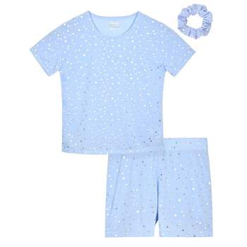 Sleep On It Girls 2-Piece Short-Sleeve Jersey Pajama Shorts Set with Matching Hair Scrunchie