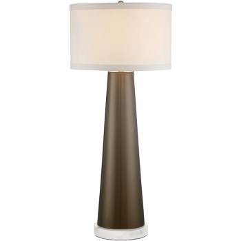 Possini Euro Design Karen Modern Table Lamp with Round White Marble Riser 36" Tall Gold Glass Off White Shade for Bedroom Living Room Nightstand House