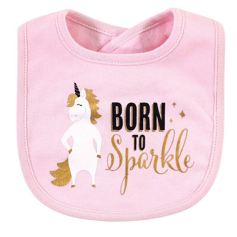 Hudson Baby Infant Girl Cotton Bib and Headband Set 5pk, Sparkle Unicorn, One Size, 5 of 8