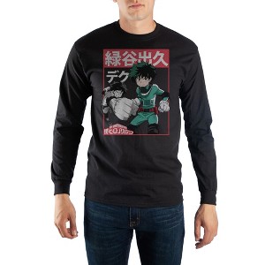 Mens Deku & All Might My Hero Academia Black Long Sleeve Graphic Tee - 1 of 2