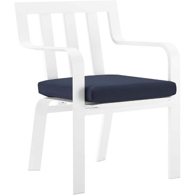 Modway Baxley Stackable Outdoor Patio Aluminum Dining Armchair White Navy