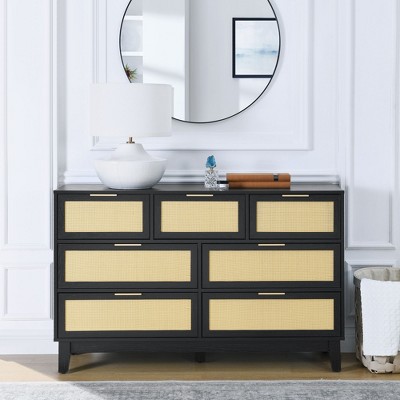 NicBex Bedroom 7 Drawer Dresser,Rattan Dresser Wooden Chest of Drawers for Bedroom,Living Room,Entry and Hallway