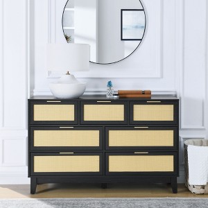 NicBex Wooden 7-Drawer Dresser,Modern Double Dressers with Rattan Drawers,Chest of Drawers for Bedroom,Living Room,Kids Room,Hallway,Natural Style - 1 of 4