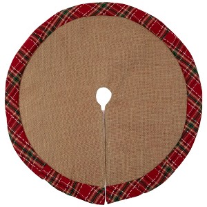 Northlight Burlap Mini Christmas Tree Skirt with Red Plaid Border - 20" - 1 of 4
