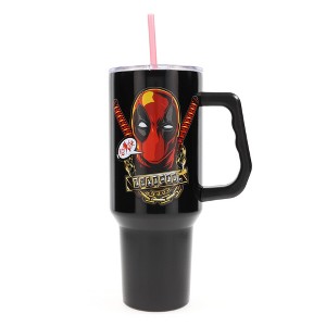 Silver Buffalo Marvel Deadpool Stainless Steel Tumbler With Handle | Holds 40 Ounces - 1 of 4