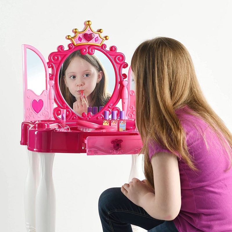 Pretend Play Girls Vanity Table Set with Mirror, Stool, Lights and Sounds - 21 PCS Beauty Salon Set – Play22Usa, 5 of 11