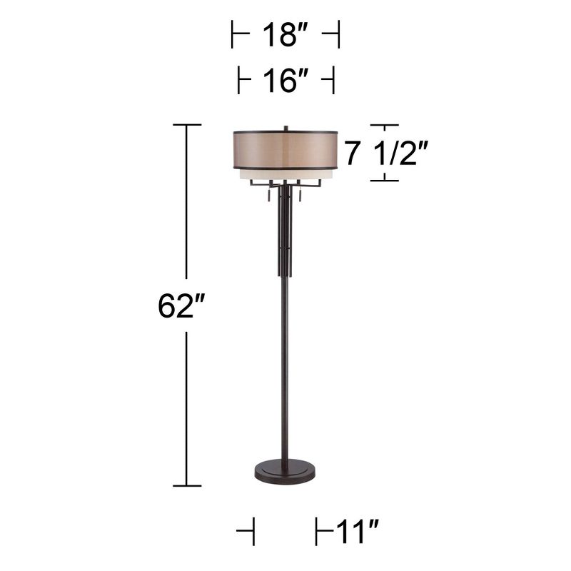 Franklin Iron Works Alamo Industrial Rustic Floor Lamp 62" Tall Bronze Metal Sheer Organza Outer Linen Fabric Inner Double Drum Shade for Living Room, 5 of 11
