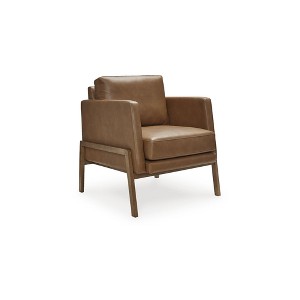 Signature Design by Ashley Numund Modern Faux Leather Accent Chair with Reversible Cushions, Caramel Brown - 1 of 4