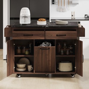 Rolling Kitchen Island With Trash Can And Storage Cabinet,Kitchen Cart With Adjustable Shelf,Spice Rack,Towel Rack And Drawer -Maison Boucle - 1 of 4