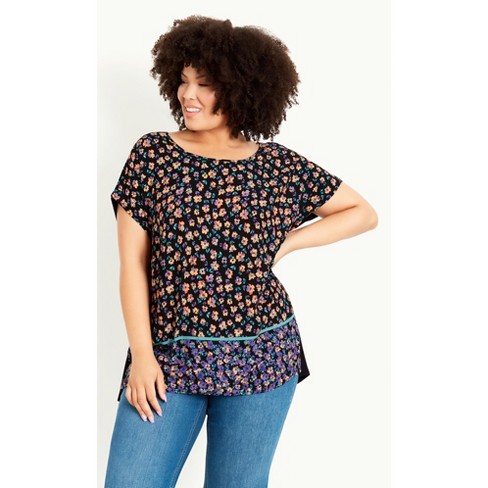 Evans | Women's Plus Size Mixed Media Back Border Top - Black - 18w ...