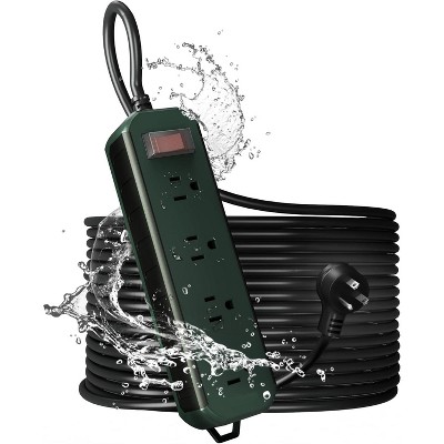 Outdoor Power Strip Weatherproof, 25 FT Extension Cord, Waterproof Surge Protector with 4 Outlets 1250W Shockproof Overload Protection, Flat Plug