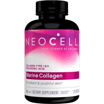 NeoCell Marine Collagen for Radiant and Youthful Skin*, Collagen Types 1 & 3, with Hyaluronic Acid, Paleo Friendly, Gluten-Free, 120 Capsules