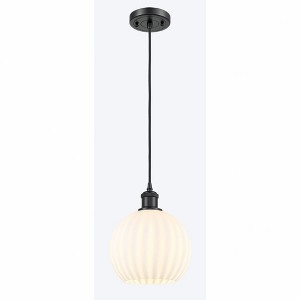 White Venetian - 1 Light Cord Hung Mini Pendant In Modern Style-10 Inches Tall and 8 Inches Wide - 1 of 1