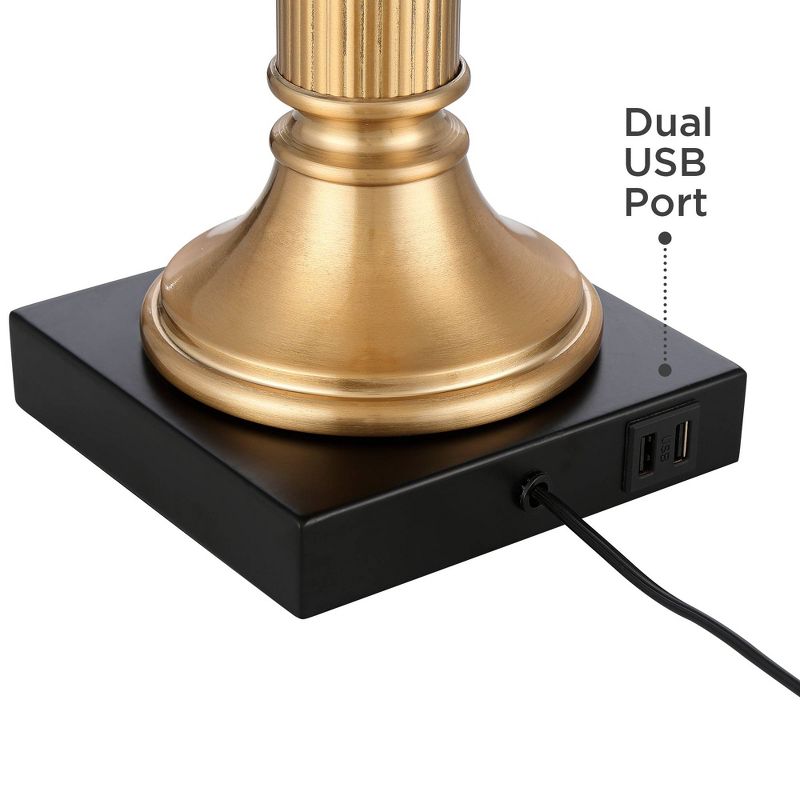 Possini Euro Design Wynne 30" Tall Large Traditional Glam End Table Lamps Set of 2 Dual USB Ports Gold Metal Black Shade Living Room Charging Bedroom, 5 of 10