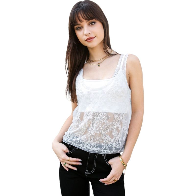 Anna-Kaci Women's Sheer Embroidered Lace Top, 1 of 6