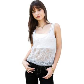 Anna-Kaci Women's Sheer Embroidered Lace Top