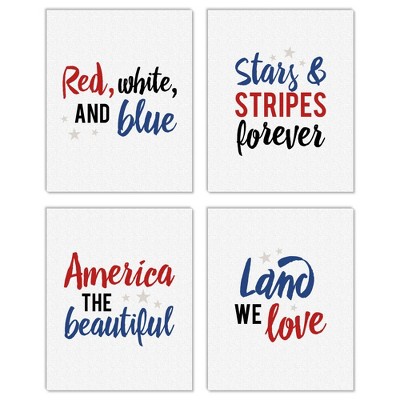 Big Dot of Happiness Stars & Stripes - Unframed Patriotic Linen Paper Wall Art - Set of 4 - Artisms - 8 x 10 inches