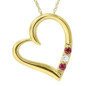 Pompeii3 Diamond & Ruby Heart Pendant 3-Stone 10K Yellow Gold with 18" Chain - 1 of 3