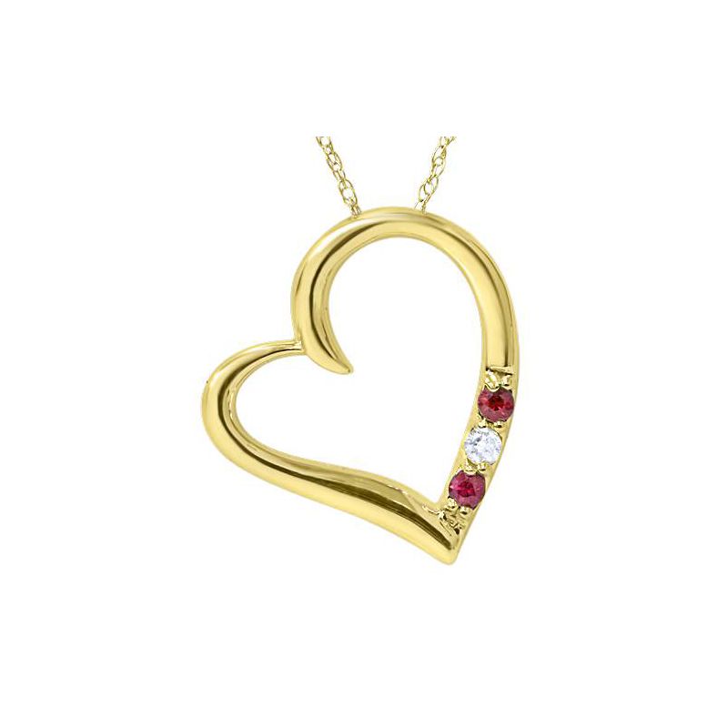 Pompeii3 Diamond & Ruby Heart Pendant 3-Stone 10K Yellow Gold with 18" Chain, 1 of 4